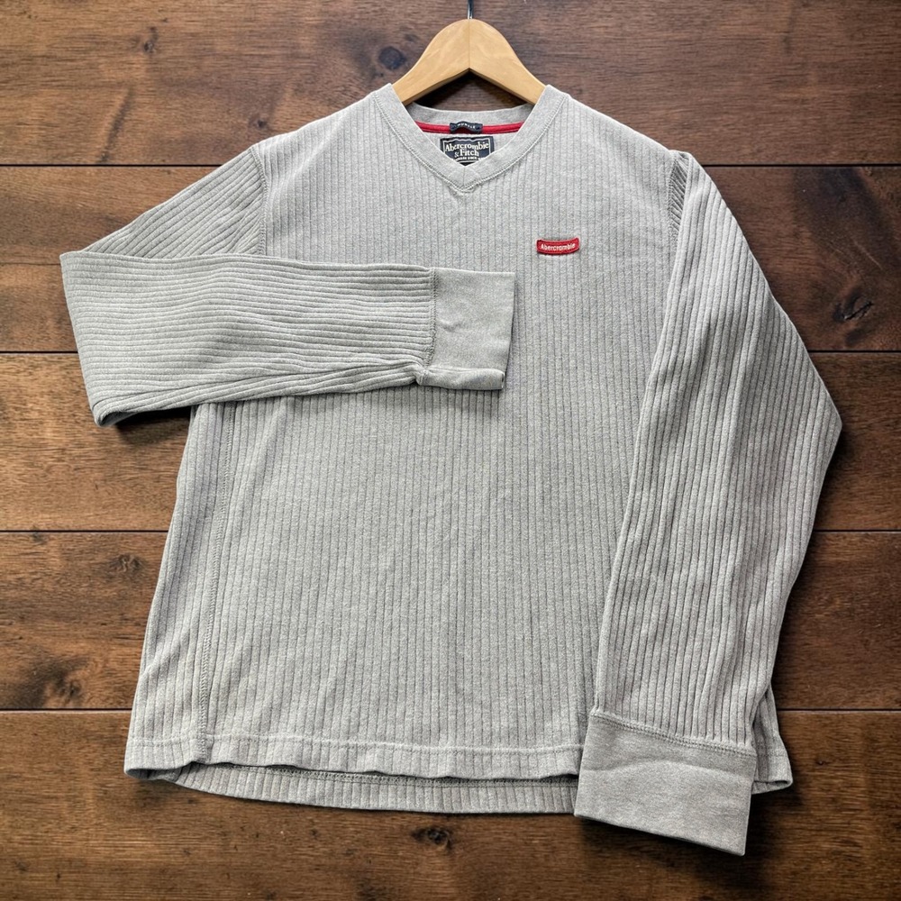 Vintage Y2K Abercrombie & Fitch Muscle Ribbed V-Neck Long Sleeve Shirt Mens XL